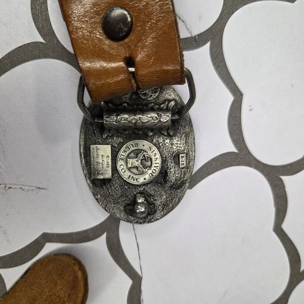 Vintage Chambers Hand-Tooled Leather Belt Western Siskiyou Deer Buckle sz 40